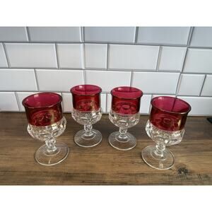 4 Vintage Tiffin-Franciscan Kings Crown Ruby Thumbprint Wine Glasses Goblets
